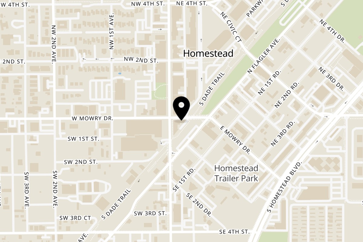 Map showing the location of Chefs on the Run Gastro Pub on 10 E Mowry Dr in Homestead