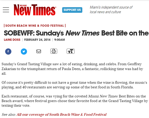 Miami New Times – Best Bite on the Beach